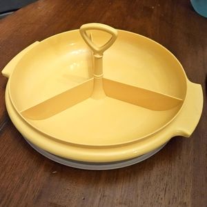 Vintage Tupperware 608-12 Harvest Gold Suzette 3 Part Divided Dish With Lid